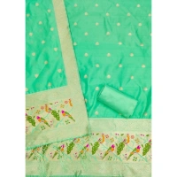Shopnav Women's Banarasi Silk Printed Unstitched Salwar Suit Material With Dupatta (Sea Green, 3Mtrs)