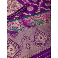 Shopnav Women's Banarasi Silk Printed Unstitched Salwar Suit Material With Dupatta (Purple, 3Mtrs)