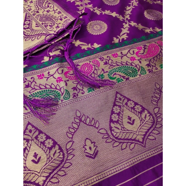 Shopnav Women's Banarasi Silk Printed Unstitched Salwar Suit Material With Dupatta (Purple, 3Mtrs)