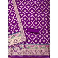 Shopnav Women's Banarasi Silk Printed Unstitched Salwar Suit Material With Dupatta (Purple, 3Mtrs)