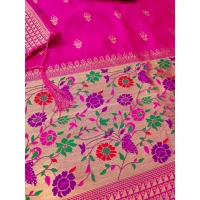 Shopnav Women's Banarasi Silk Printed Unstitched Salwar Suit Material With Dupatta (Pink, 3Mtrs)