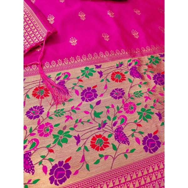 Shopnav Women's Banarasi Silk Printed Unstitched Salwar Suit Material With Dupatta (Pink, 3Mtrs)