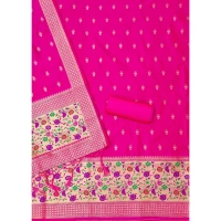 Shopnav Women's Banarasi Silk Printed Unstitched Salwar Suit Material With Dupatta (Pink, 3Mtrs)