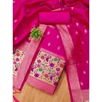 Shopnav Women's Banarasi Silk Printed Unstitched Salwar Suit Material With Dupatta (Pink, 3Mtrs)