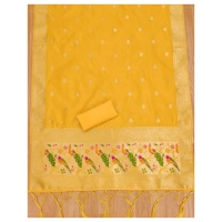 Shopnav Women's Banarasi Silk Printed Unstitched Salwar Suit Material With Dupatta (Yellow, 3Mtrs)