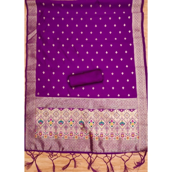 Shopnav Women's Banarasi Silk Printed Unstitched Salwar Suit Material With Dupatta (Purple, 3Mtrs)