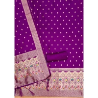 Shopnav Women's Banarasi Silk Printed Unstitched Salwar Suit Material With Dupatta (Purple, 3Mtrs)