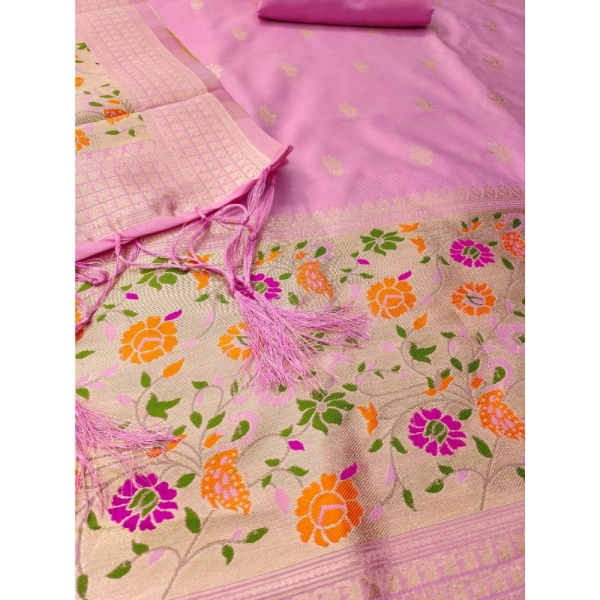 Shopnav Women's Banarasi Silk Printed Unstitched Salwar Suit Material With Dupatta (Light Pink, 3Mtrs)
