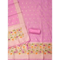 Shopnav Women's Banarasi Silk Printed Unstitched Salwar Suit Material With Dupatta (Light Pink, 3Mtrs)