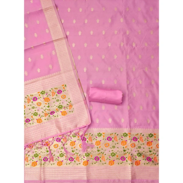 Shopnav Women's Banarasi Silk Printed Unstitched Salwar Suit Material With Dupatta (Light Pink, 3Mtrs)