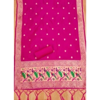 Shopnav Women's Banarasi Silk Printed Unstitched Salwar Suit Material With Dupatta (Pink, 3Mtrs)
