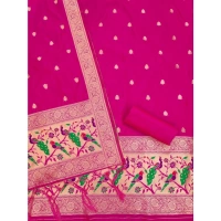 Shopnav Women's Banarasi Silk Printed Unstitched Salwar Suit Material With Dupatta (Pink, 3Mtrs)