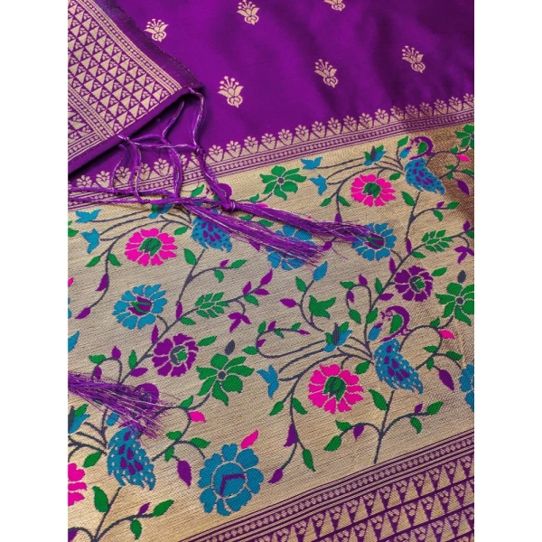 Shopnav Women's Banarasi Silk Printed Unstitched Salwar Suit Material With Dupatta (Purple, 3Mtrs)