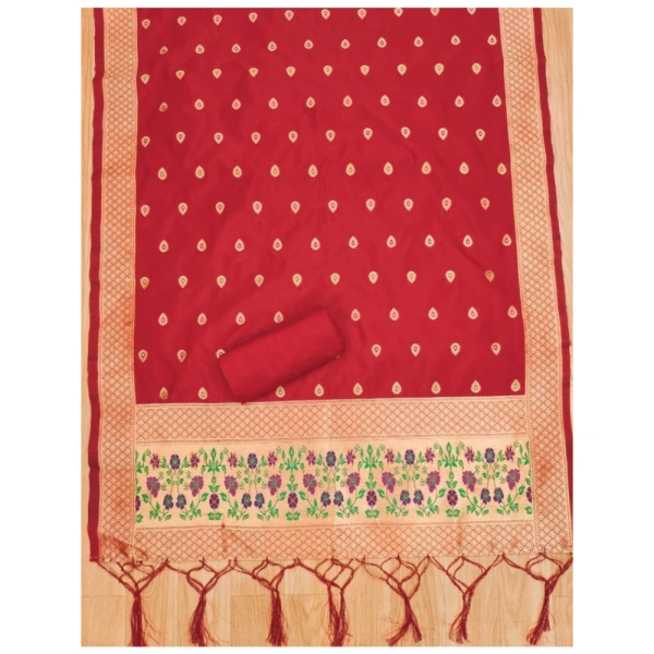 Shopnav Women's Banarasi Silk Printed Unstitched Salwar Suit Material With Dupatta (Red, 3Mtrs)