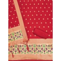 Shopnav Women's Banarasi Silk Printed Unstitched Salwar Suit Material With Dupatta (Red, 3Mtrs)