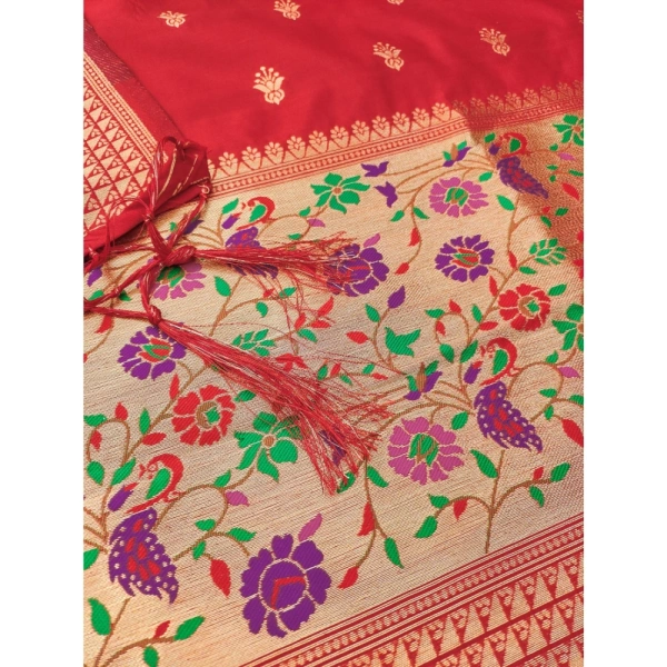 Shopnav Women's Banarasi Silk Printed Unstitched Salwar Suit Material With Dupatta (Red, 3Mtrs)