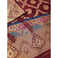 Shopnav Women's Banarasi Silk Printed Unstitched Salwar Suit Material With Dupatta (Maroon, 3Mtrs)