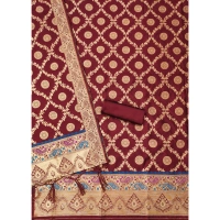 Shopnav Women's Banarasi Silk Printed Unstitched Salwar Suit Material With Dupatta (Maroon, 3Mtrs)