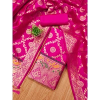 Shopnav Women's Banarasi Silk Printed Unstitched Salwar Suit Material With Dupatta (Pink, 3Mtrs)
