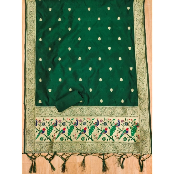 Shopnav Women's Banarasi Silk Printed Unstitched Salwar Suit Material With Dupatta (Bottle Green, 3Mtrs)