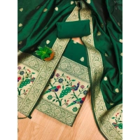 Shopnav Women's Banarasi Silk Printed Unstitched Salwar Suit Material With Dupatta (Bottle Green, 3Mtrs)