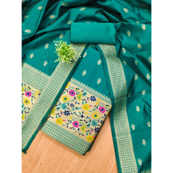 Shopnav Women's Banarasi Silk Printed Unstitched Salwar Suit Material With Dupatta (Rama, 3Mtrs)