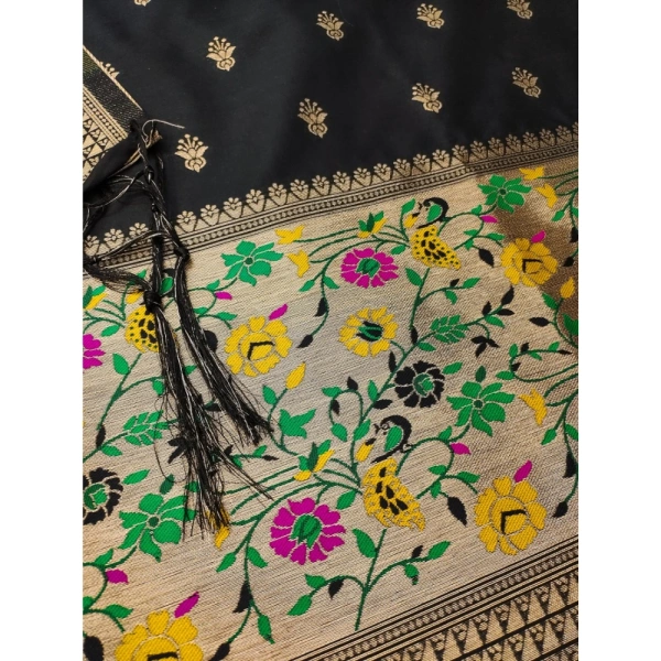Shopnav Women's Banarasi Silk Printed Unstitched Salwar Suit Material With Dupatta (Black, 3Mtrs)