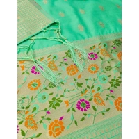 Shopnav Women's Banarasi Silk Printed Unstitched Salwar Suit Material With Dupatta (Sea Green, 3Mtrs)