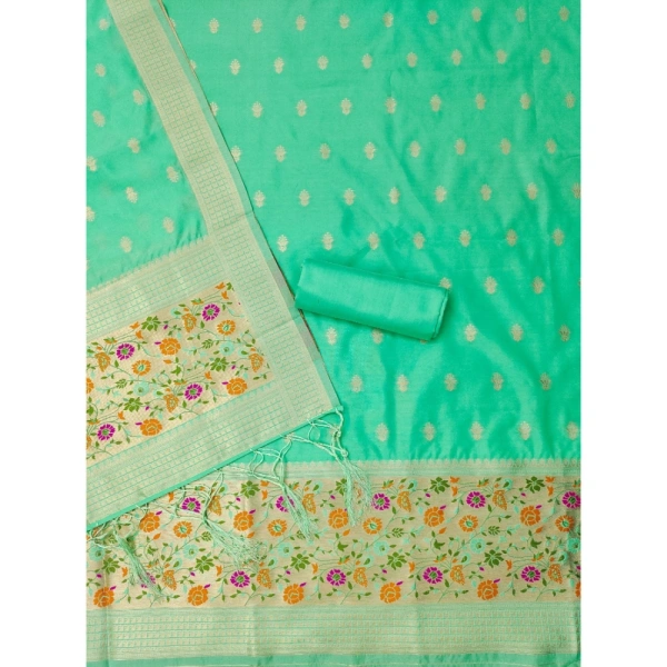 Shopnav Women's Banarasi Silk Printed Unstitched Salwar Suit Material With Dupatta (Sea Green, 3Mtrs)