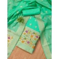 Shopnav Women's Banarasi Silk Printed Unstitched Salwar Suit Material With Dupatta (Sea Green, 3Mtrs)