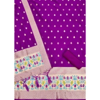Shopnav Women's Banarasi Silk Printed Unstitched Salwar Suit Material With Dupatta (Purple, 3Mtrs)