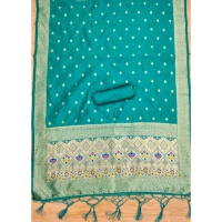 Shopnav Women's Banarasi Silk Printed Unstitched Salwar Suit Material With Dupatta (Rama, 3Mtrs)