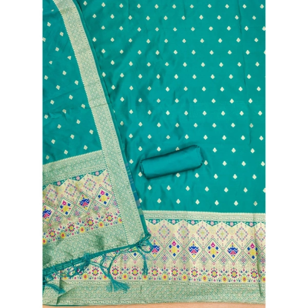 Shopnav Women's Banarasi Silk Printed Unstitched Salwar Suit Material With Dupatta (Rama, 3Mtrs)