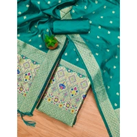 Shopnav Women's Banarasi Silk Printed Unstitched Salwar Suit Material With Dupatta (Rama, 3Mtrs)
