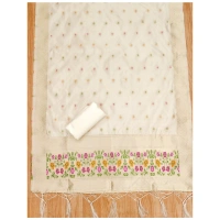 Shopnav Women's Banarasi Silk Printed Unstitched Salwar Suit Material With Dupatta (White, 3Mtrs)