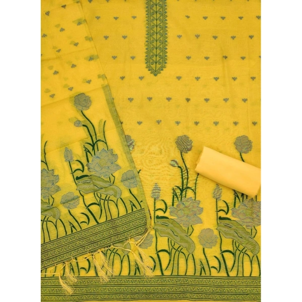Women's Banarasi Silk Printed Unstitched Salwar Suit Material With Dupatta (Yellow, 3Mtrs)