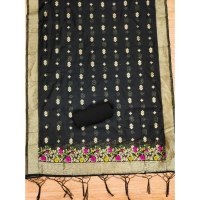 Women's Banarasi Silk Printed Unstitched Salwar Suit Material With Dupatta (Black, 3Mtrs)