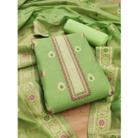 Women's Banarasi Silk Printed Unstitched Salwar Suit Material With Dupatta (Pista, 3Mtrs)