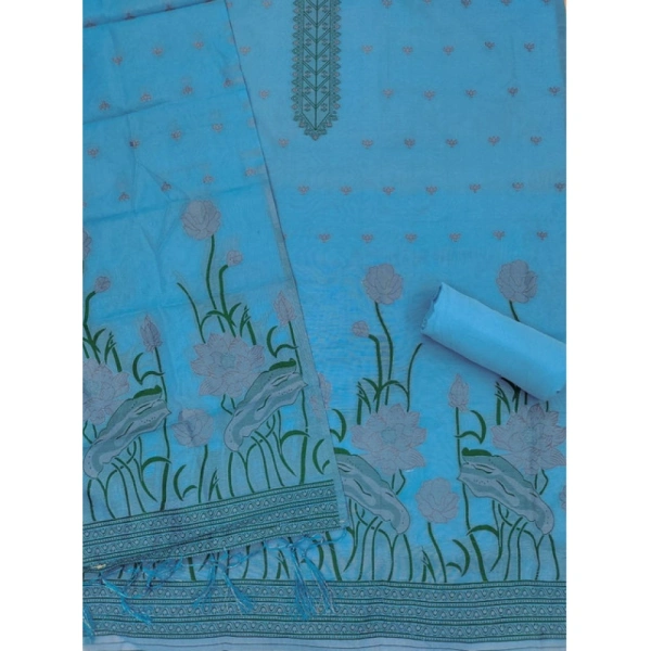 Women's Banarasi Silk Printed Unstitched Salwar Suit Material With Dupatta (SkyBlue, 3Mtrs)