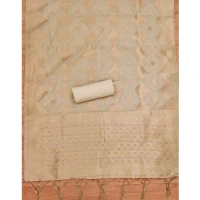 Women's Banarasi Silk Printed Unstitched Salwar Suit Material With Dupatta (Cream, 3Mtrs)