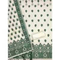 Women's Banarasi Silk Printed Unstitched Salwar Suit Material With Dupatta (Bottle Green, 3Mtrs)