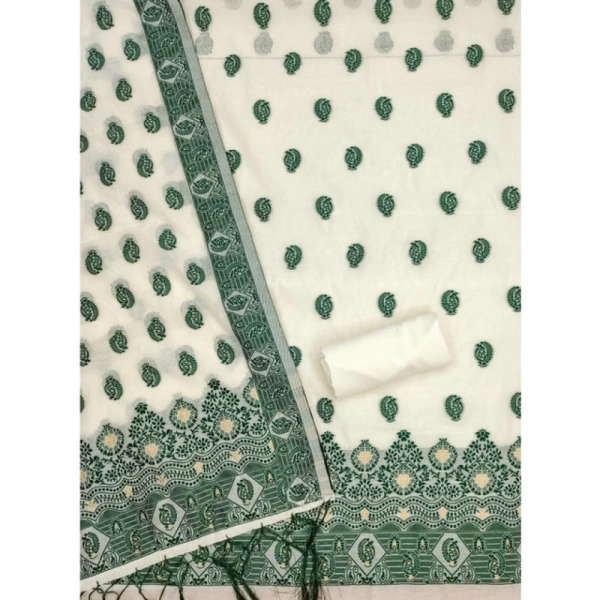 Women's Banarasi Silk Printed Unstitched Salwar Suit Material With Dupatta (Bottle Green, 3Mtrs)