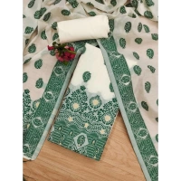 Women's Banarasi Silk Printed Unstitched Salwar Suit Material With Dupatta (Bottle Green, 3Mtrs)