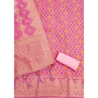 Women's Banarasi Silk Printed Unstitched Salwar Suit Material With Dupatta (Pink, 3Mtrs)