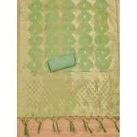 Women's Banarasi Silk Printed Unstitched Salwar Suit Material With Dupatta (Pista, 3Mtrs)