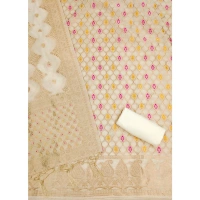 Women's Banarasi Silk Printed Unstitched Salwar Suit Material With Dupatta (White, 3Mtrs)