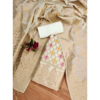 Women's Banarasi Silk Printed Unstitched Salwar Suit Material With Dupatta (White, 3Mtrs)