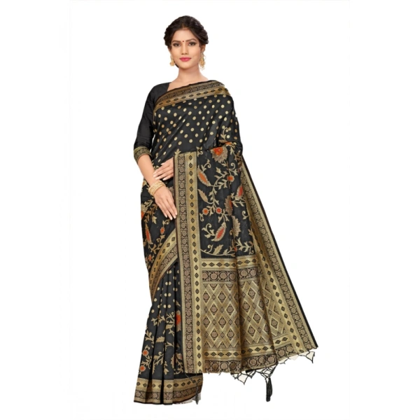 Women's Banarasi Silk Saree (Black, 5-6mtrs) - Black