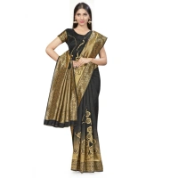 Women's Banarasi Silk Saree (Black,5-6 Mtrs) - Black