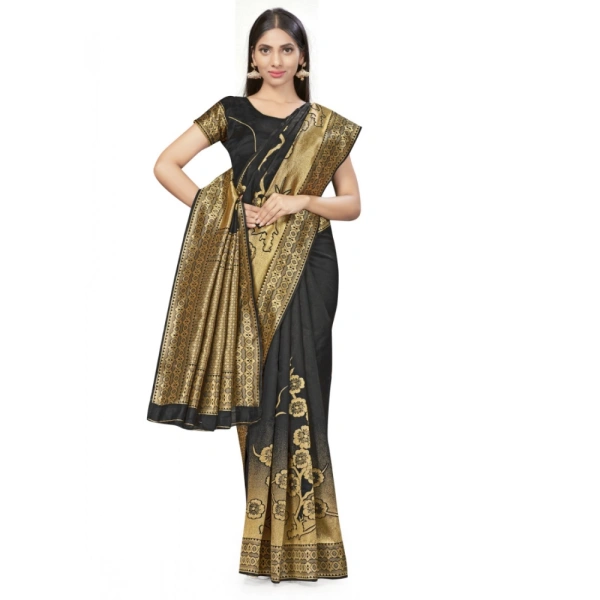 Women's Banarasi Silk Saree (Black,5-6 Mtrs) - Black